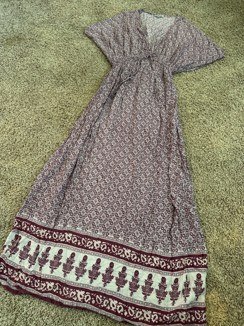 Boho Floral Maxi Dress in Burgundy and White BOHO Fairy Cottage Hippie WSP Dead